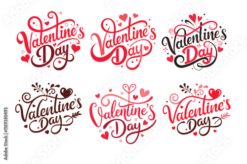 Romantic Valentine's Day Typography and Ornament Elements