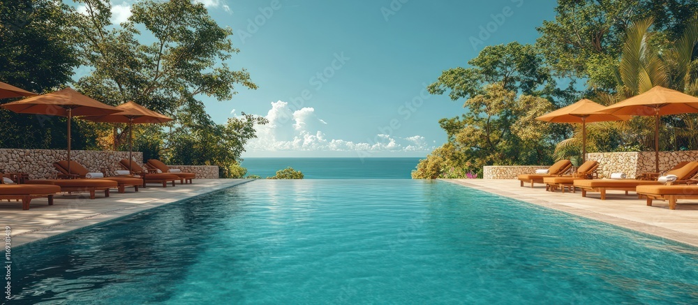 Obraz premium Infinity pool overlooking ocean, luxury resort.