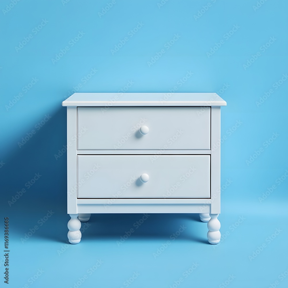 Frontal View of White Baby Drawer on Soft Blue Background Frontal View of White Baby Drawer on Soft Blue Background