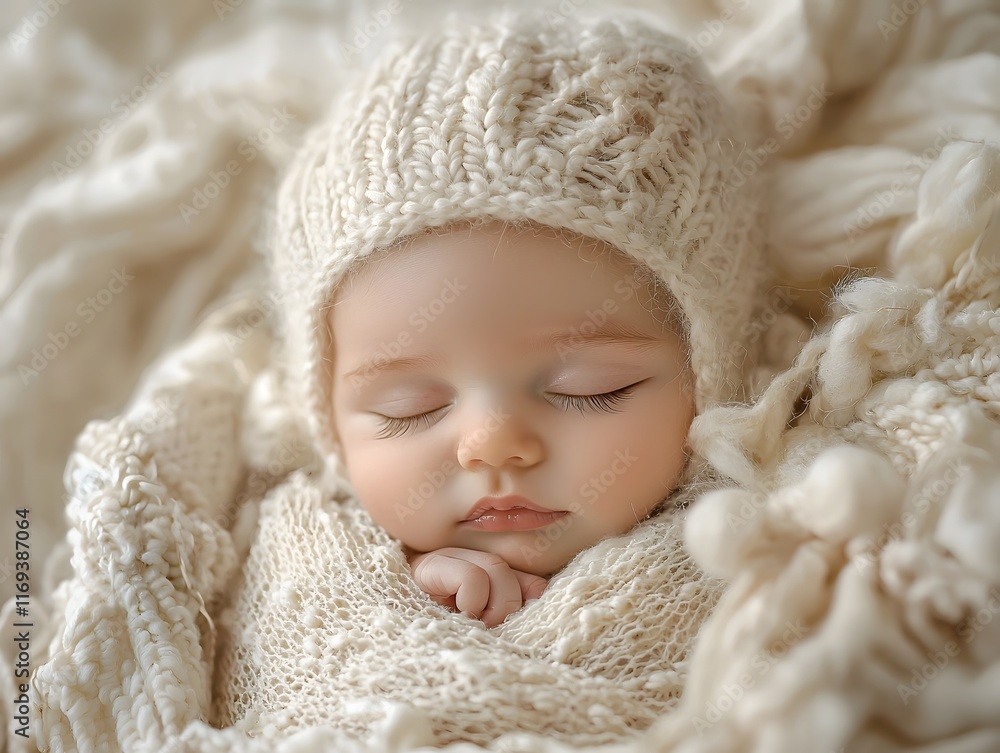 Peaceful Newborn Sleeping Soundly Wrapped in Soft Cozy Blanket with Pastel Colors Peaceful Newborn Sleeping Soundly Wrapped in Soft Cozy Blanket with Pastel Colors