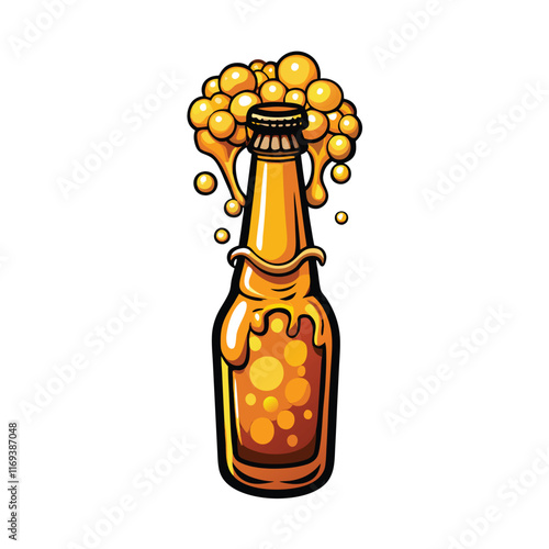 A cartoon illustration of a beer bottle with a foamy head.