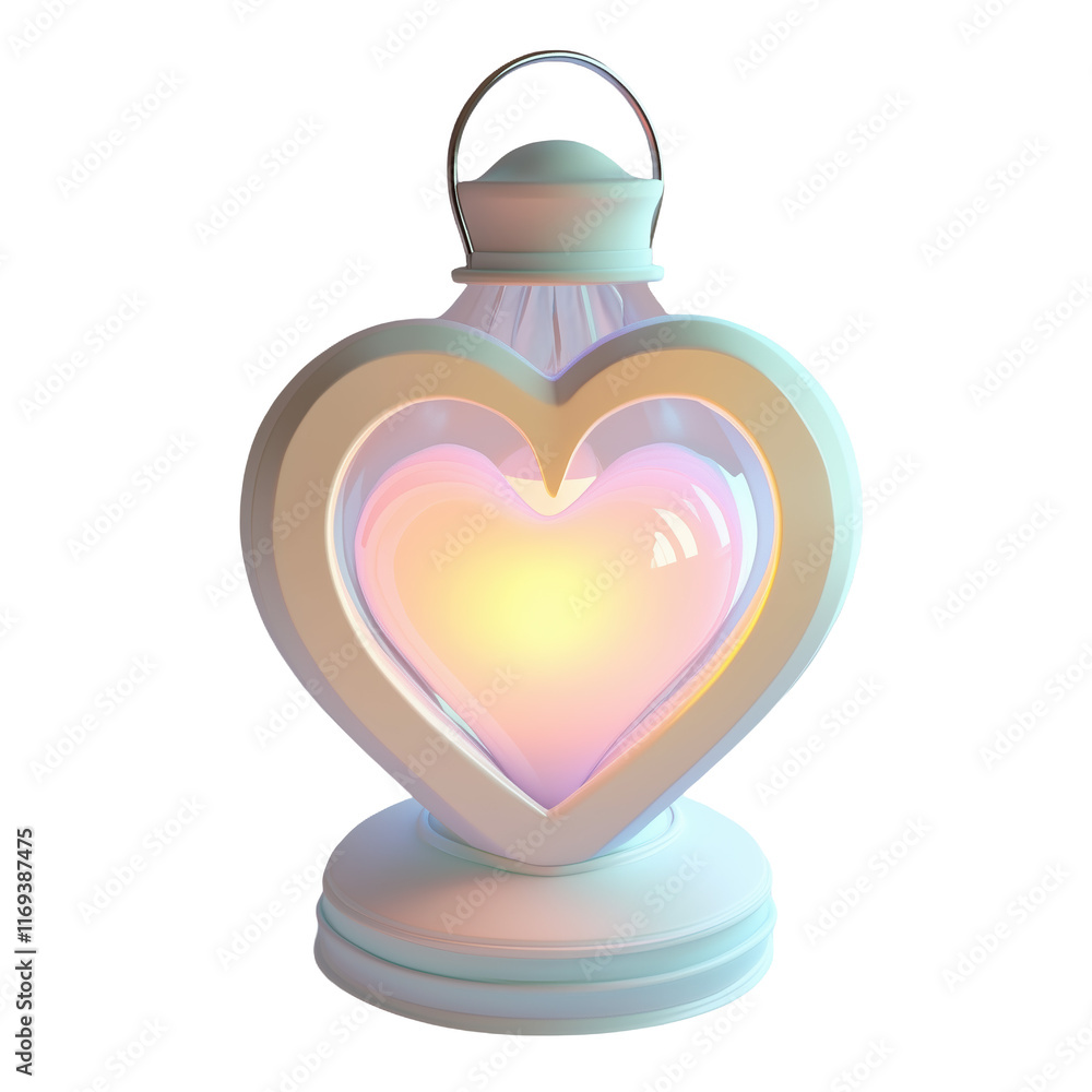 Obraz premium Heart shaped lantern glowing softly in pastel hues for romantic ambiance at night