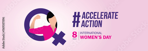 International women's day concept poster. Woman sign illustration background. 2025 women's day campaign theme - #AccelerateAction