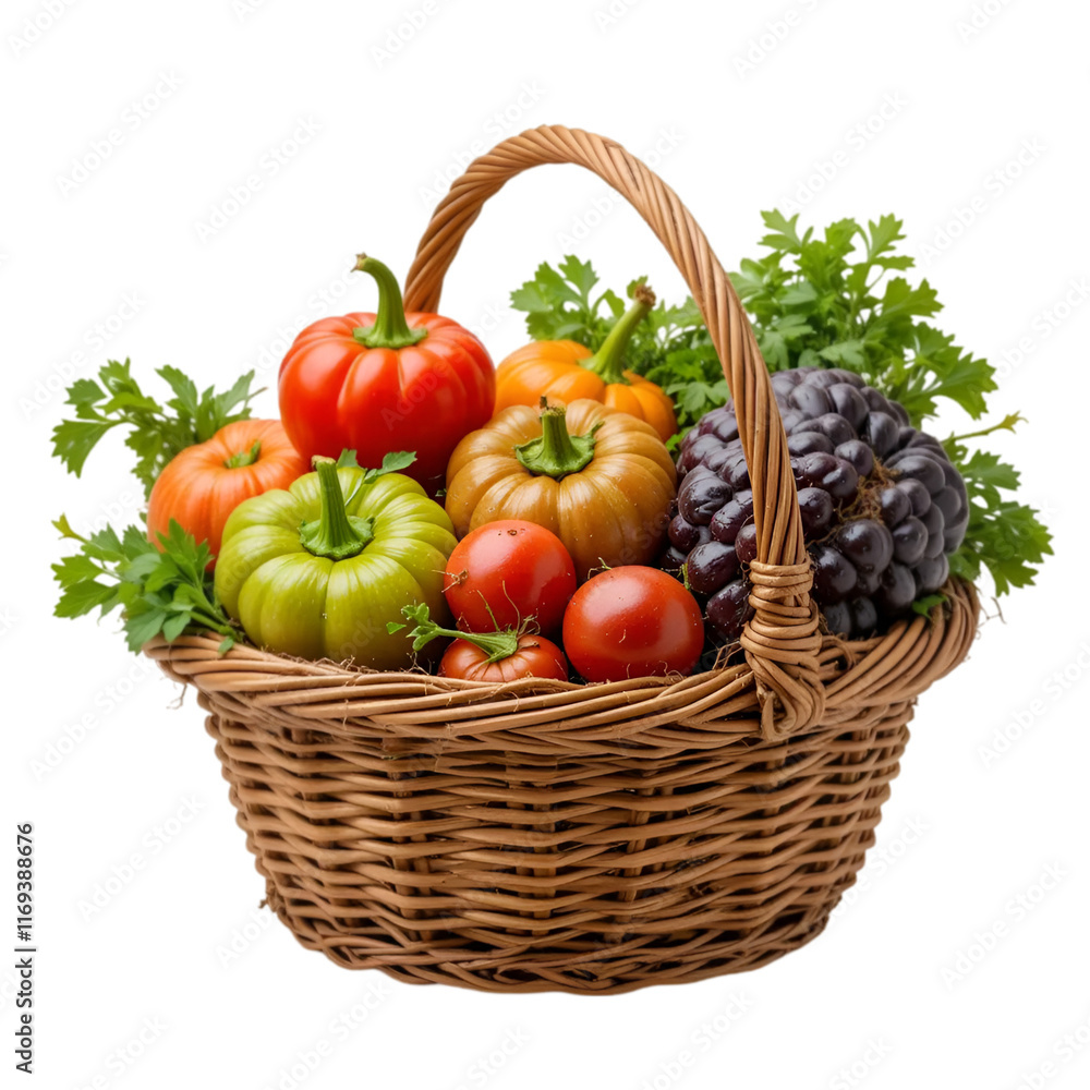 A Bountiful Harvest Fresh Produce in a Rustic Basket A Bountiful Harvest Fresh Produce in a Rustic Basket