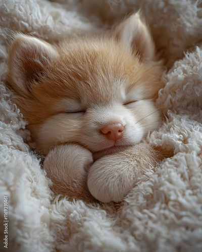 Newborn Baby s Tiny Feet Resting Peacefully on Soft Fluffy Blanket with Gentle Lighting photo