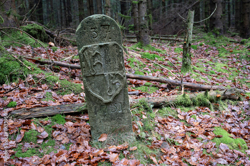 Historischer Grenzstein am Grenzweg, welcher zum Blessberg führt, Thüringen photo