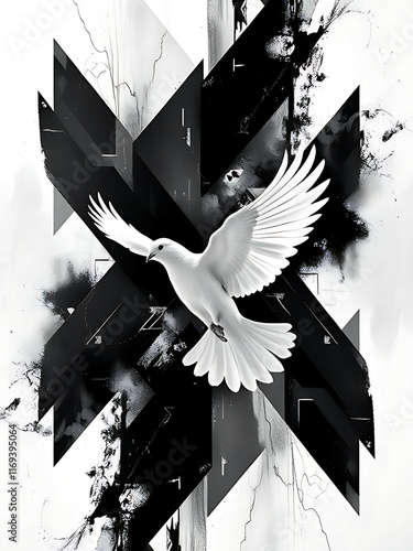Geometric Dove Harmony: Modern Art Interplay of Form and Shape