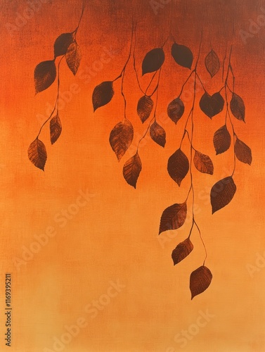 Autumnal Leaves on Orange B...