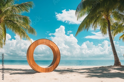 Fototapeta Naklejka Na Ścianę i Meble -  The image depicts a serene tropical beach scene