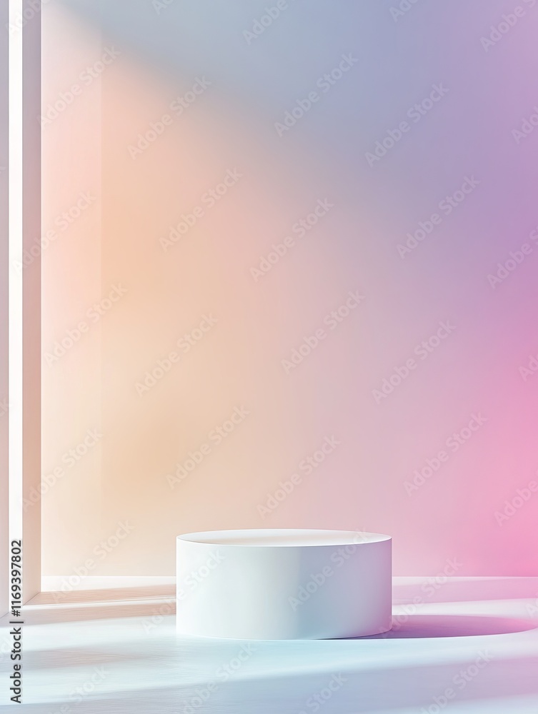 Minimalist White Cylinder Display Pastel Background Minimalist White Cylinder Display Pastel Background
