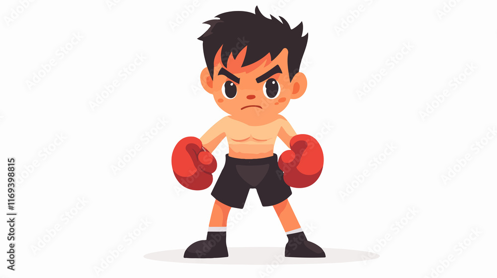 Adorable boxer character wearing black shorts and red boxing gloves in cute illustration Adorable boxer character wearing black shorts and red boxing gloves in cute illustration