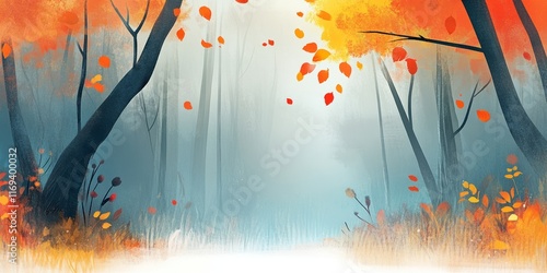 Autumnal Forest Scene With ...