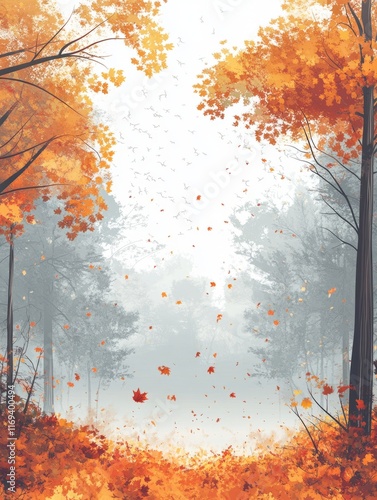 Autumnal Forest Scene With ...