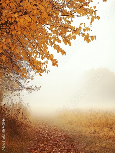 Autumnal Path Through Foggy...