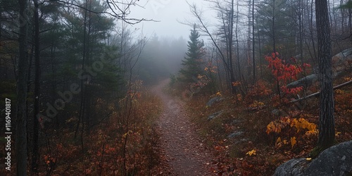Misty Forest Path Autumn Co...