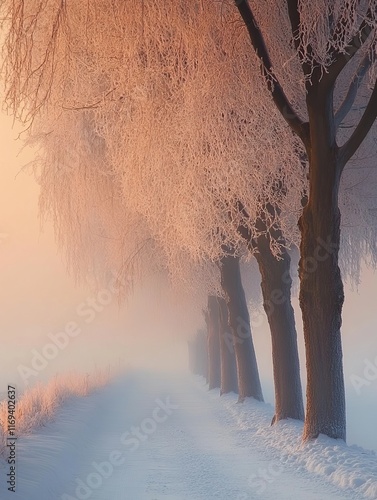 Frost Covered Trees Line Sn...