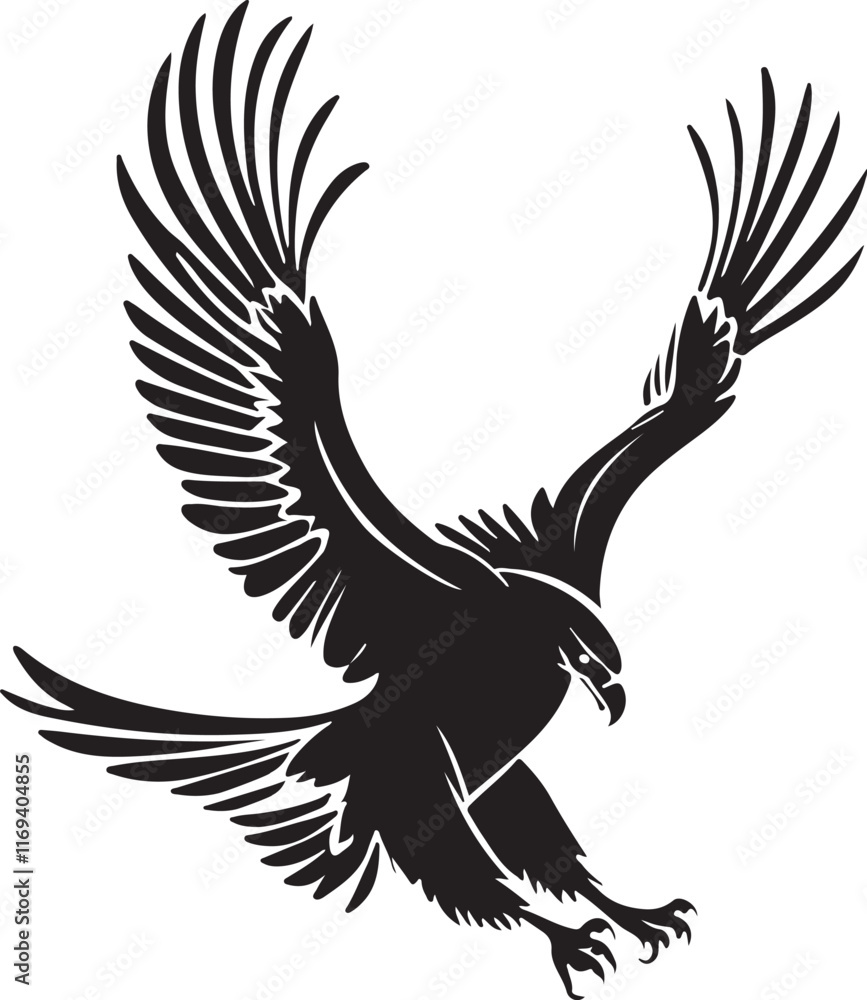 Obraz premium Flying Eagle Silhouette vector art with a white background