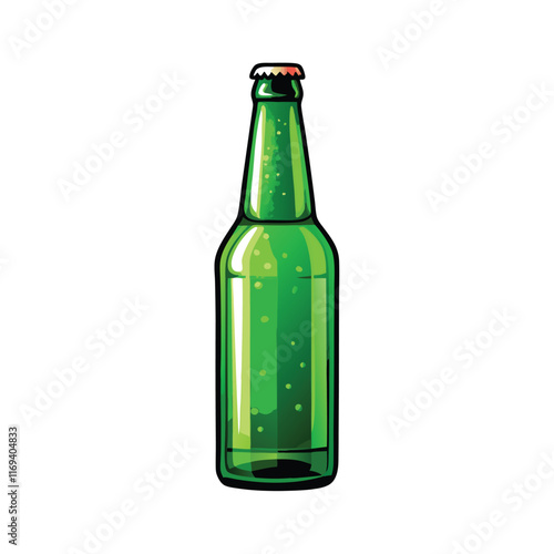 A realistic vector illustration of a green beer bottle.
