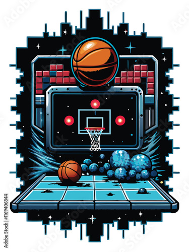 A retro basketball game with pixelated 80s video game design.
