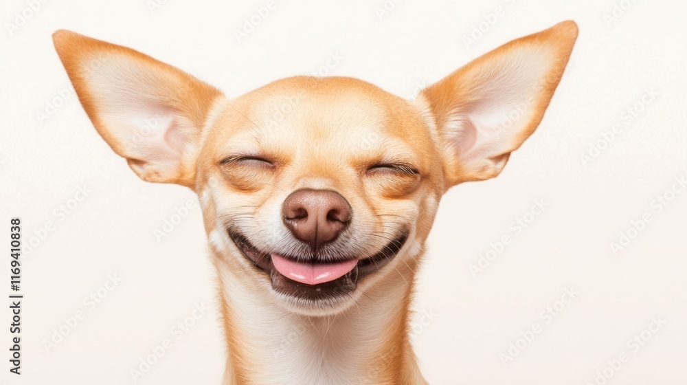 Happy chihuahua with playful expression relaxing indoors in soft natural light Happy chihuahua with playful expression relaxing indoors in soft natural light