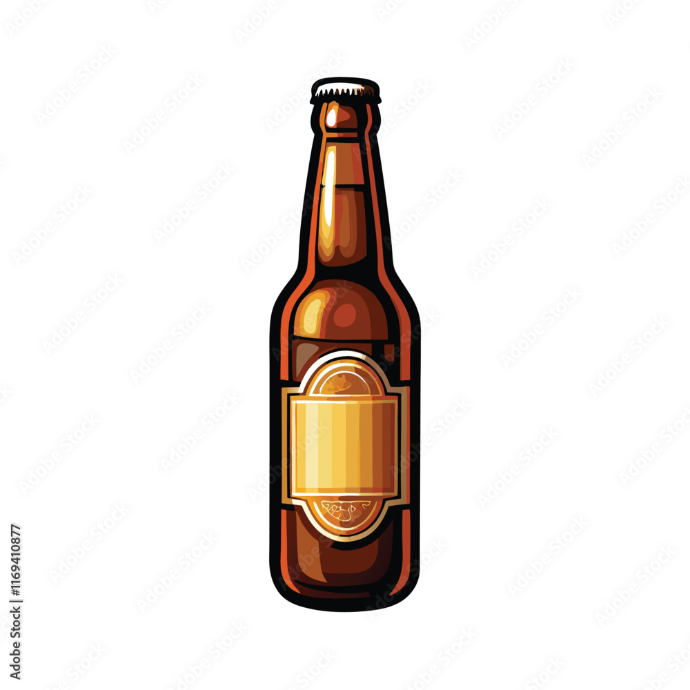 Vector illustration of a brown beer bottle with a frosted cap and a blank gold label.