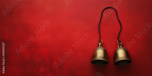 Two Brass Bells Hanging Aga...
