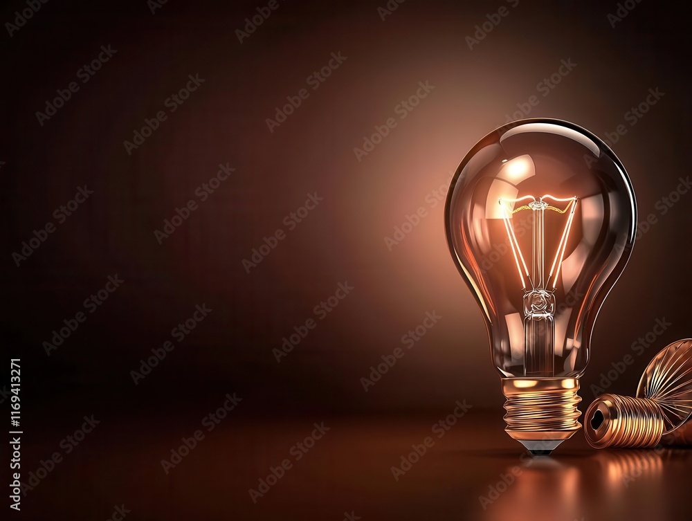 A glowing light bulb illuminating a dark background. A glowing light bulb illuminating a dark background.