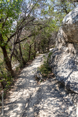 Trail with rocks and trees in Wimberley