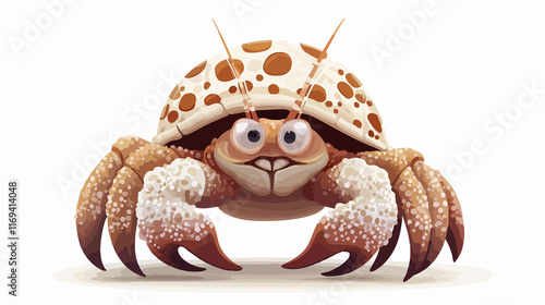 Adorable hermit crab cartoon on white background for children's book illustration
