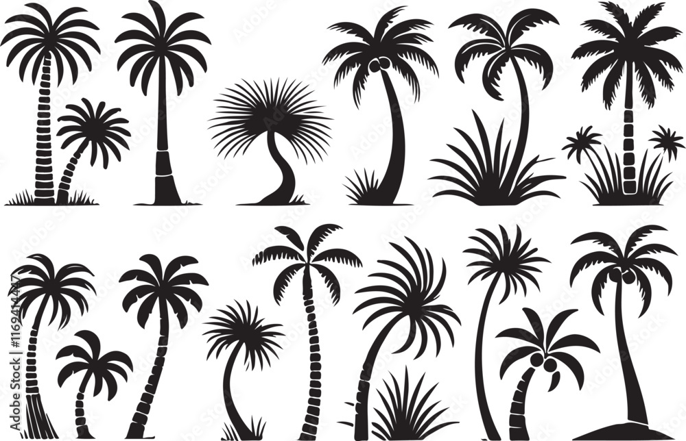 Fototapeta premium A silhouette of three palm trees black
