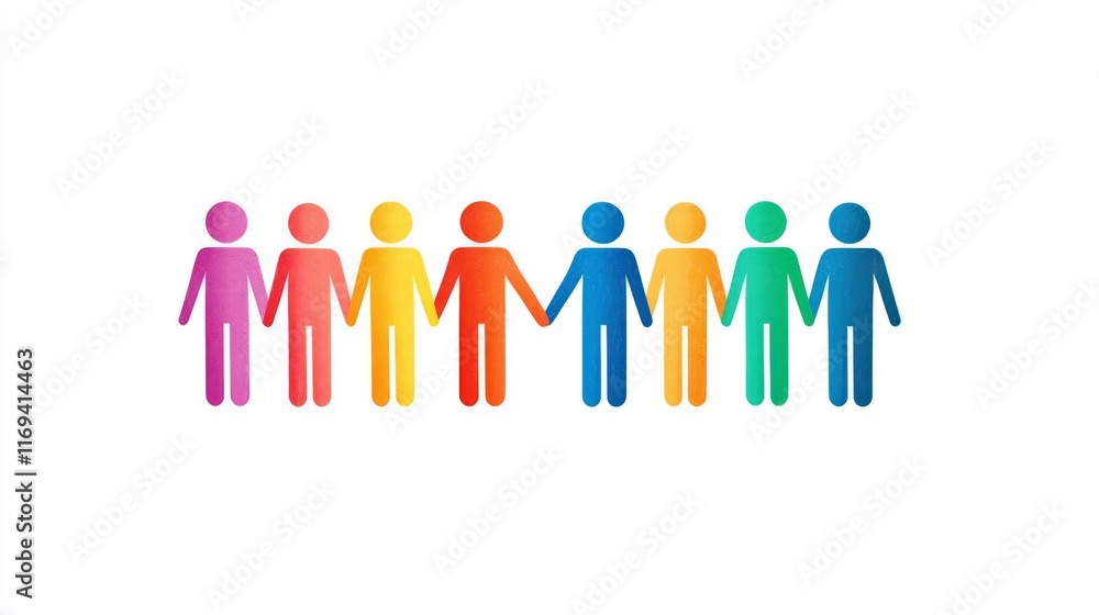 Colorful representation of unity through diverse figures holding hands. Colorful representation of unity through diverse figures holding hands.