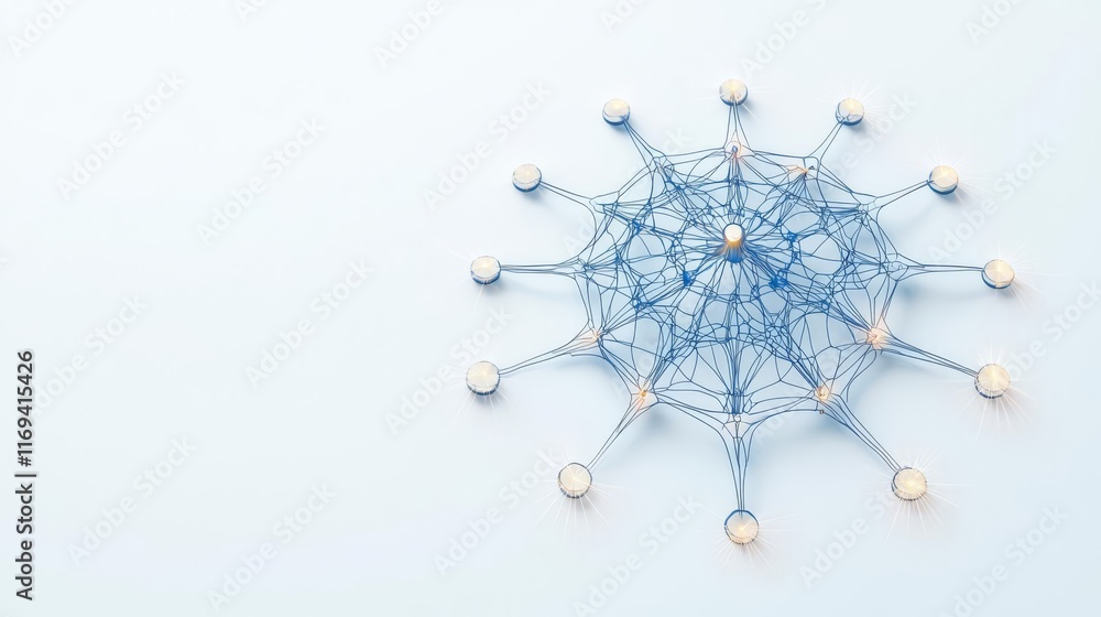Abstract network design with blue threads and circular nodes. Abstract network design with blue threads and circular nodes.