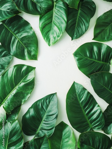 Lush Green Leaves Frame Whi...