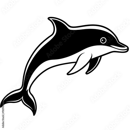 Bottlenose Dolphin Silhouette on White Background