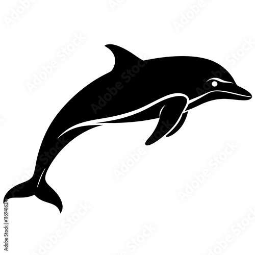 Bottlenose Dolphin Silhouette on White Background