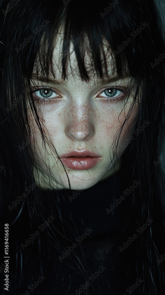 Emotive dark portrait of a young woman studio closeup moody lighting intimate perspective emotional depth Emotive dark portrait of a young woman studio closeup moody lighting intimate perspective emotional depth