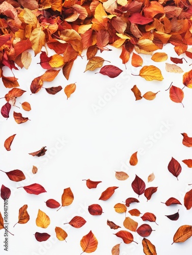 Autumn leaves frame a white...