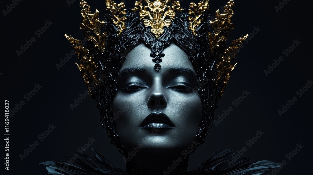 Dark moody portrait of a gothic queen studio setting elegant dramatic lighting close-up view artistry concept Dark moody portrait of a gothic queen studio setting elegant dramatic lighting close-up view artistry concept