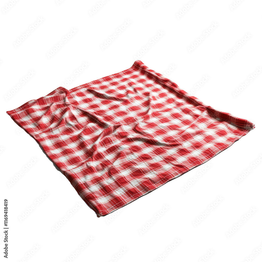 A checkered red and white blanket draped in a relaxed position, showcasing its soft texture and vibrant colors. A checkered red and white blanket draped in a relaxed position, showcasing its soft texture and vibrant colors.