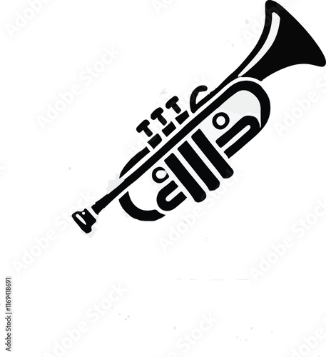 Vector hand drawn illustration of trumpet. Isolated on black.	