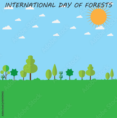 green trees natural landscape bright day.International day of forests