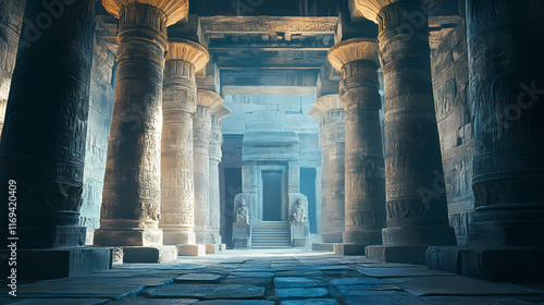 Ancient temple architecture showcasing intricate stone pillars. Cenotaph. Illustration