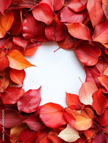 Red Autumn Leaves Frame Whi...