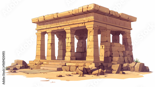 Ancient temple structure with columns, isolated on a white background. Cenotaph. Illustration