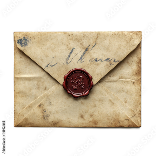 Vintage Envelope with Wax Seal and Handwritten Lettering