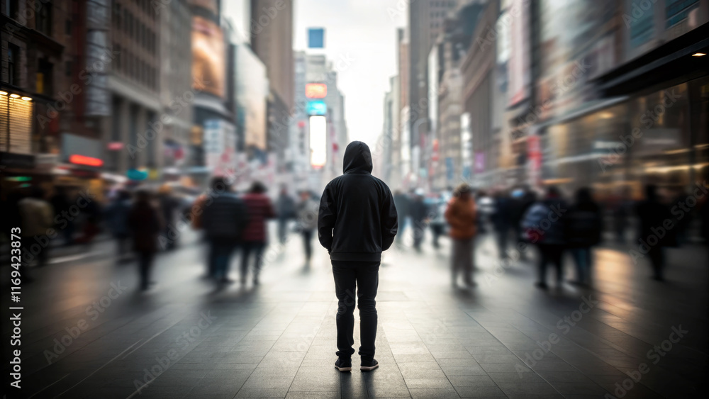 Solitude amidst the crowd a person standing in a busy urban environment city center photography overcast atmosphere Solitude amidst the crowd a person standing in a busy urban environment city center photography overcast atmosphere