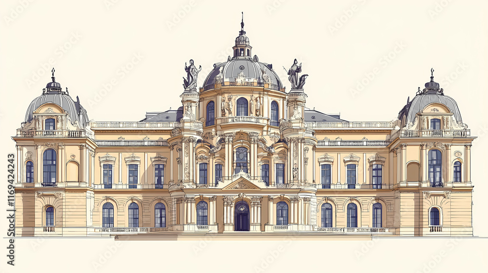 Obraz premium A large, ornate building with a lot of detail and a sense of grandeur. the architecture is reminiscent of a palace or a temple. Cenotaph. Illustration