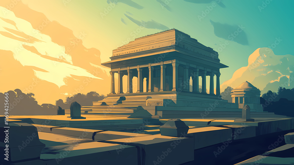 Obraz premium Ancient architecture in india. Cenotaph. Illustration