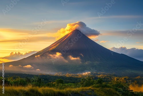 Wallpaper Mural Majestic Volcano at Sunset with Colorful Clouds Over Serene Landscape Torontodigital.ca