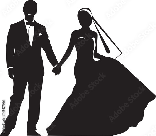 New Married Couple icon silhouette vector with white background 